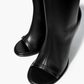 Black stretch microfiber knee boots with open-toe detail