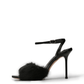 Black natural fur and leather ankle-strap stiletto sandals, side view
