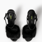 Black natural fur and leather high heel sandals, top view