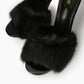 Black natural fur mule heels, texture detail