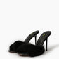 Black natural fur stiletto mules, pair view
