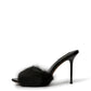 Black natural fur stiletto mules, side view
