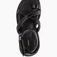 Top view of black leather platform sandal with toe loop and wrapped crossover straps