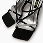 Black satin straps and silver glitter detail