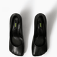 Pair of black EVIGI square-toe pumps — top view