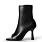 Black genuine stretch-leather peep-toe ankle boots, side view