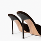 Chocolate suede mules, stiletto heel and sole detail