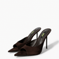 Pair of dark chocolate genuine suede pointed-footbed mules