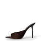 Dark chocolate genuine suede open-toe stiletto mules, side view