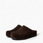 Pair of dark chocolate genuine suede platform clogs