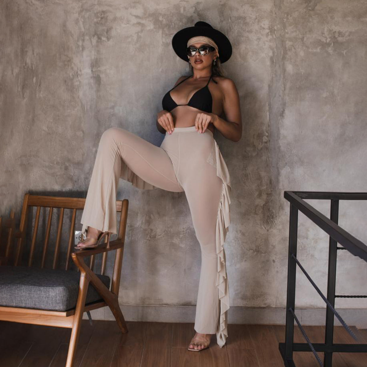 Transparent Mesh Pants Beige