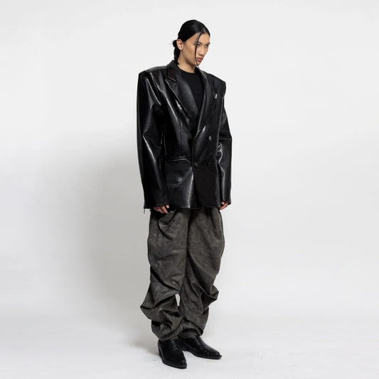 SLAB STRUCTURED BLAZER FAUX LEATHER