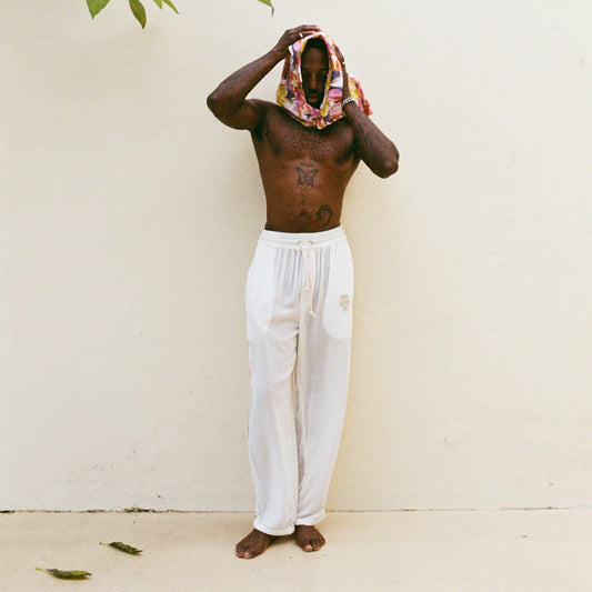 SILK VELVET TRACK PANTS WHITE