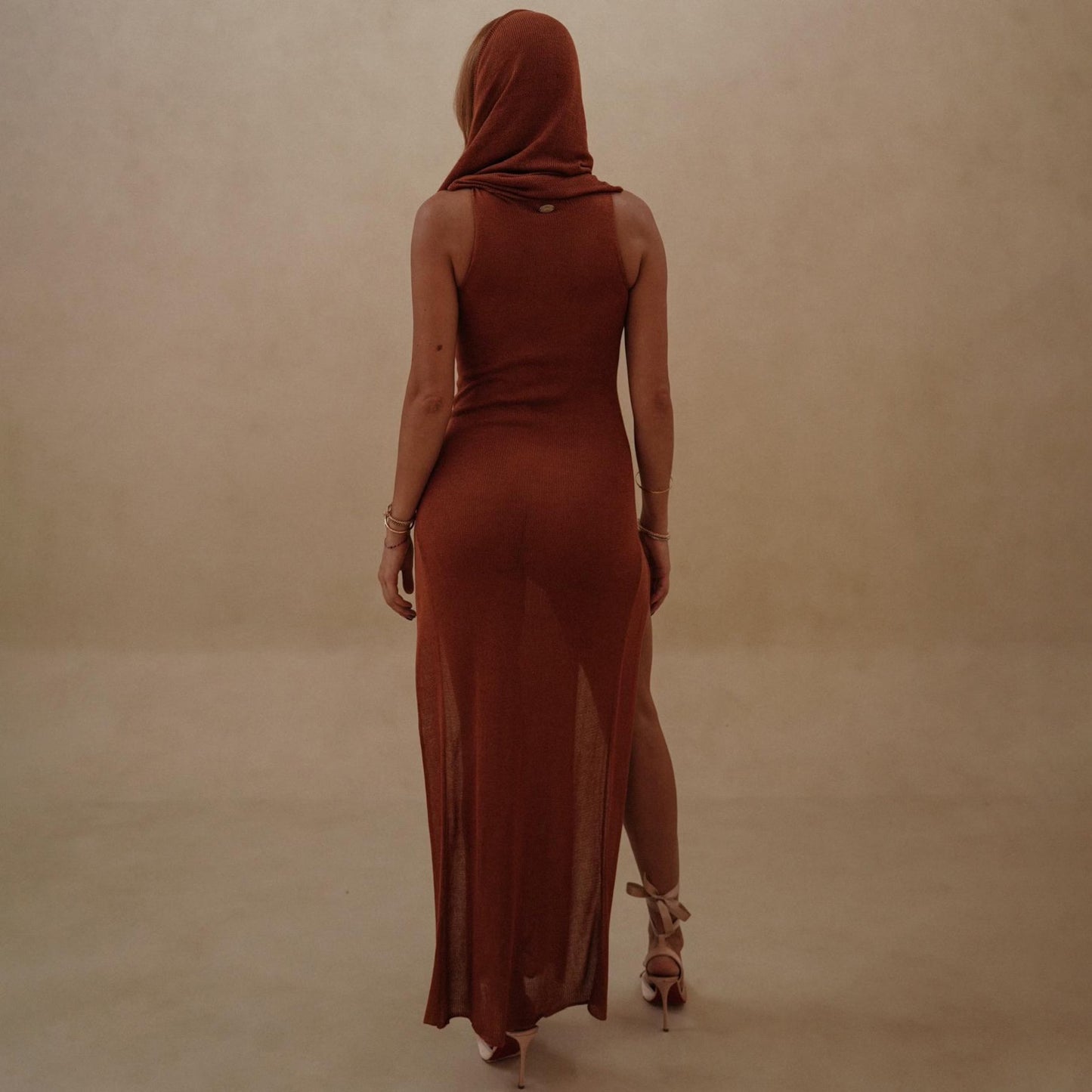 APHRODITE DRESS WITH HOOD IN TERRACCOTA