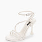 Ivory genuine leather heels with slim knotted straps, three-quarter view