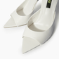 Ivory leather mules with open toe and extended pointed sole detail