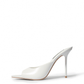 Ivory genuine leather open-toe stiletto mules, side view