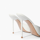 Ivory leather stiletto mules, heel and sole detail