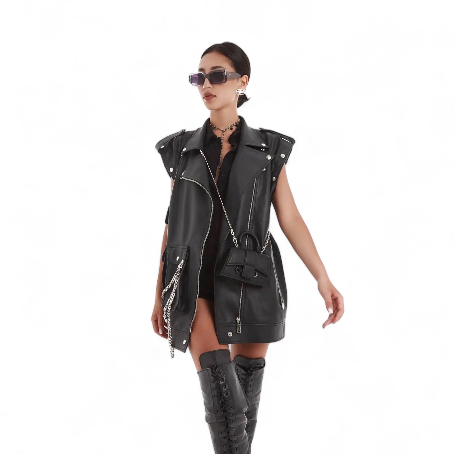 Oversized biker jacket with chains