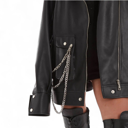 Oversized biker jacket with chains