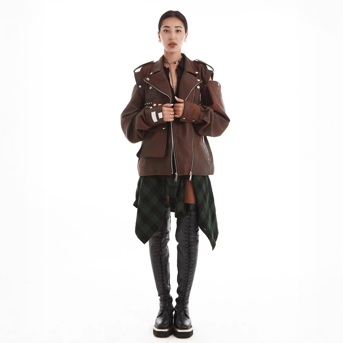 Oversized biker jacket brown