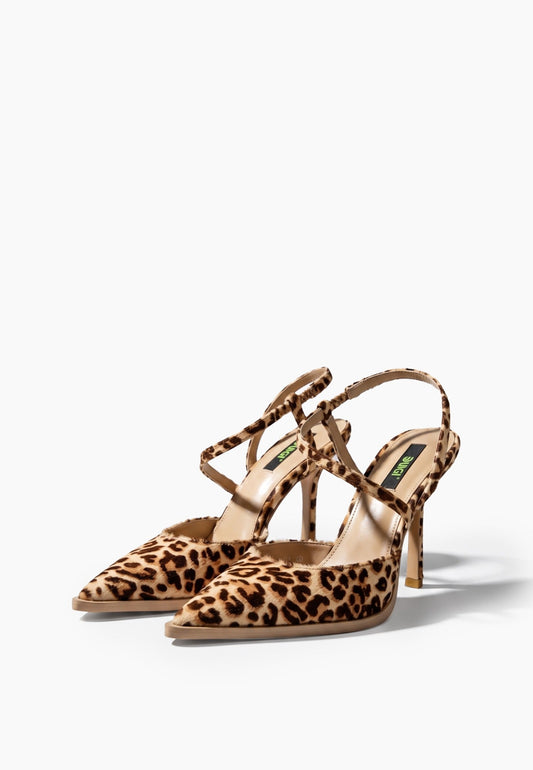 Leopard-print natural fur strappy pumps, pair view