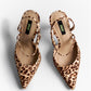 Leopard-print natural fur strappy pumps, top view