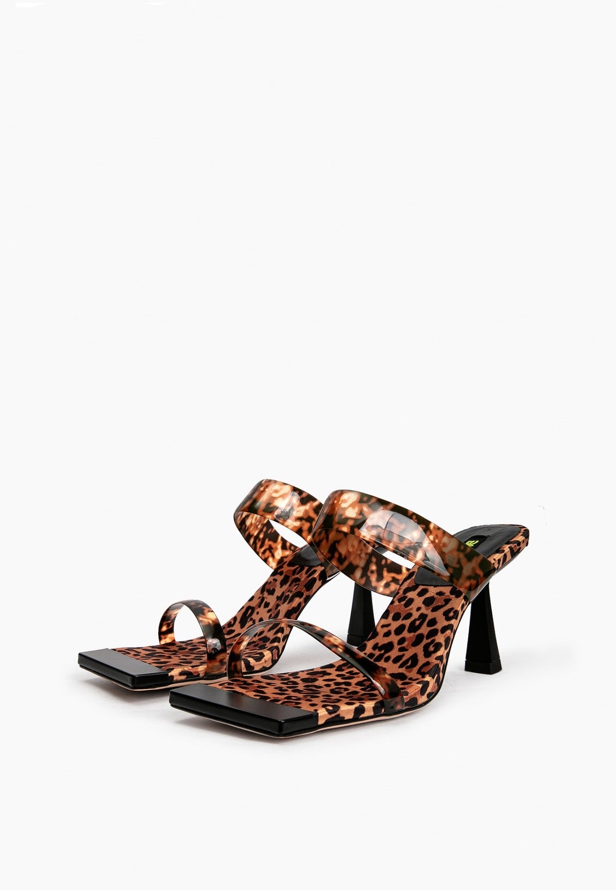 Leopard-print leather and silicone strap heels, pair view