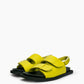Pair of lime green leather comfort sandals with adjustable padded straps