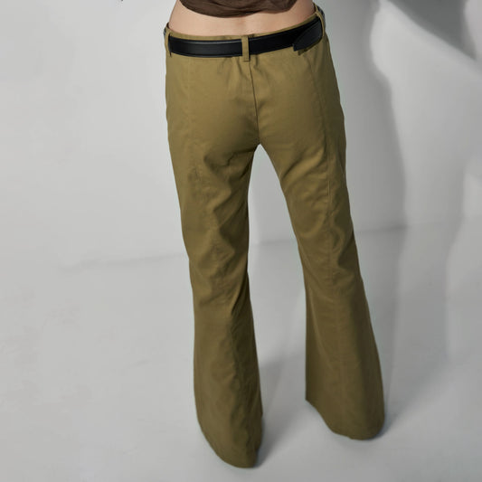 FLARED PANTS WITH LACE DETAILS IN KHAKI