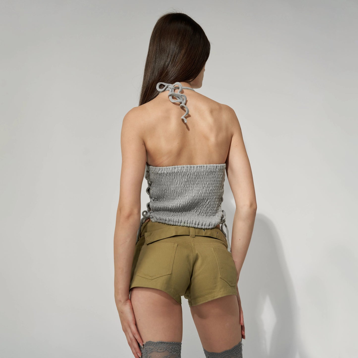 MINI SHORTS WITH METAL ZIP DETAILS IN KHAKI