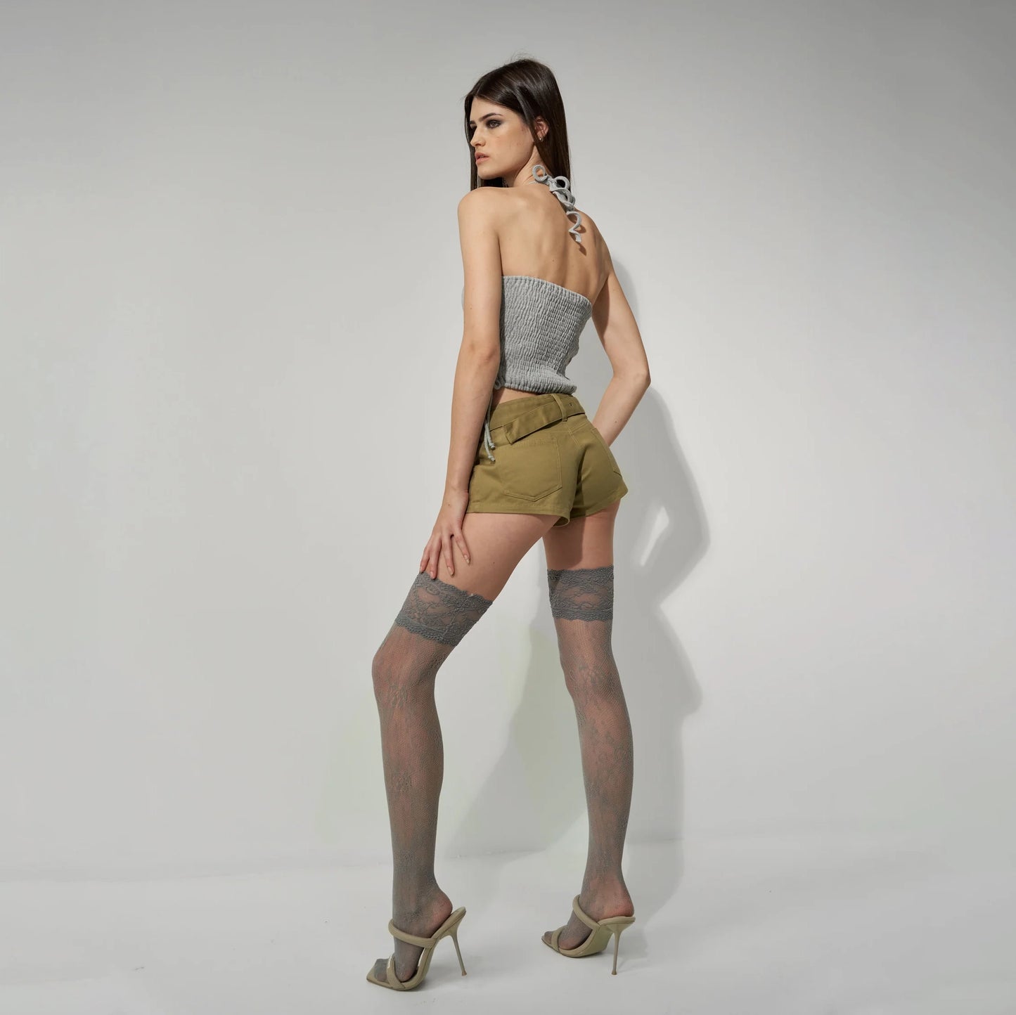 MINI SHORTS WITH METAL ZIP DETAILS IN KHAKI
