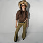 FLARED PANTS WITH LACE DETAILS IN KHAKI