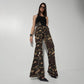 FLARED PANTS WITH LACE DETAILS IN CAMO