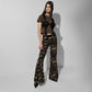 FLARED PANTS WITH LACE DETAILS IN CAMO