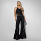 FLARED PANTS WITH LACE DETAILS IN BLACK