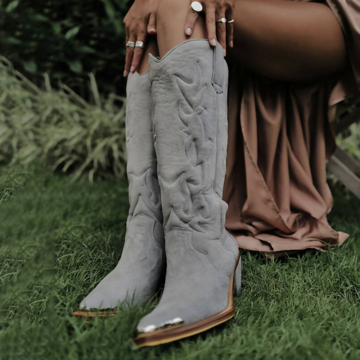 High suede cowboy boots