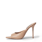 Nude beige genuine leather open-toe stiletto mules, side view