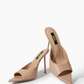 Nude beige genuine leather high heel mules, front angle