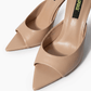 Nude beige leather mules with open toe and extended pointed sole detail