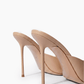 Nude beige leather stiletto mules, heel and sole detail