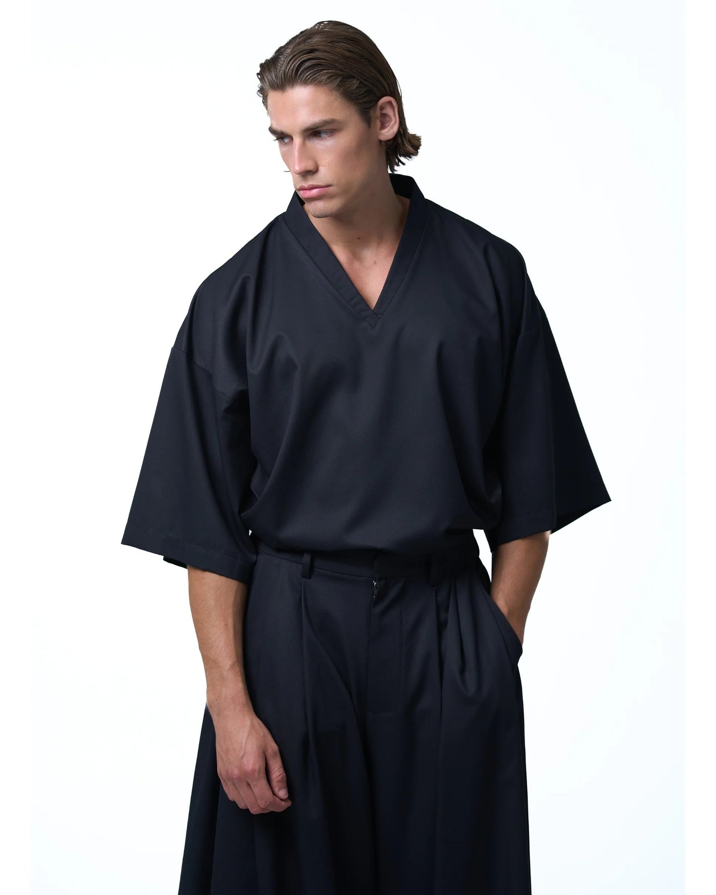 Oversized Vneck Kimono Top Wide Sleeve