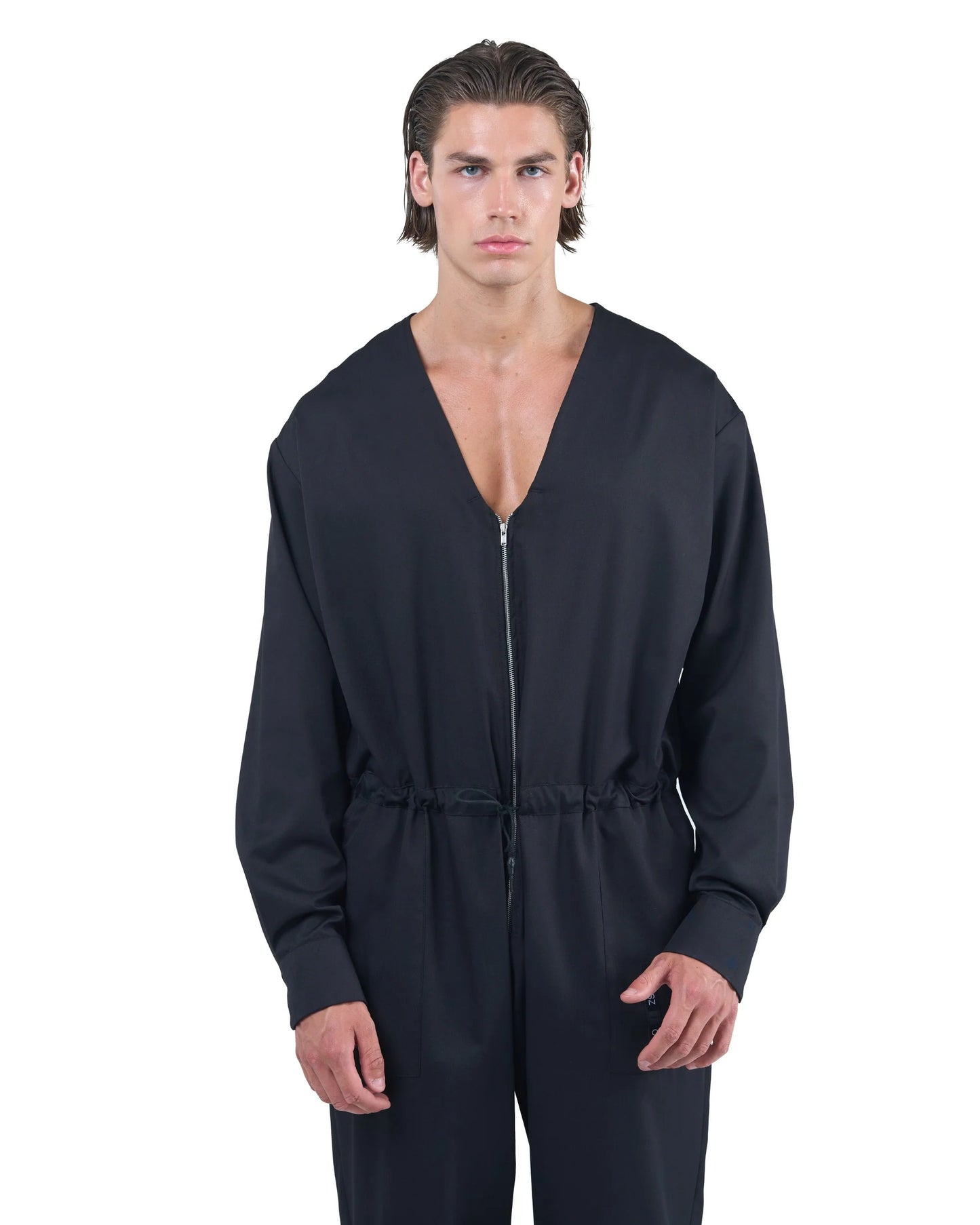 Zip Jumpsuit Deep V Relaxed Fit