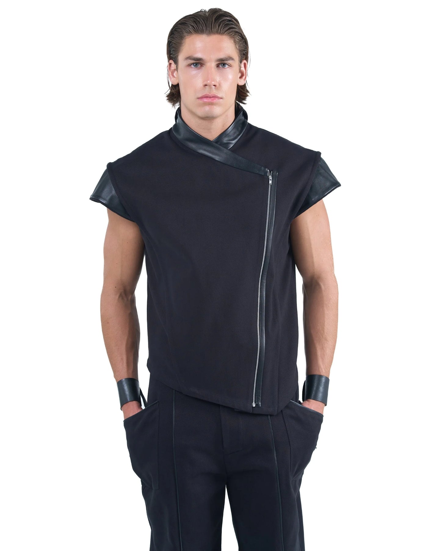 Asymmetric Zip Top Structured Shoulders