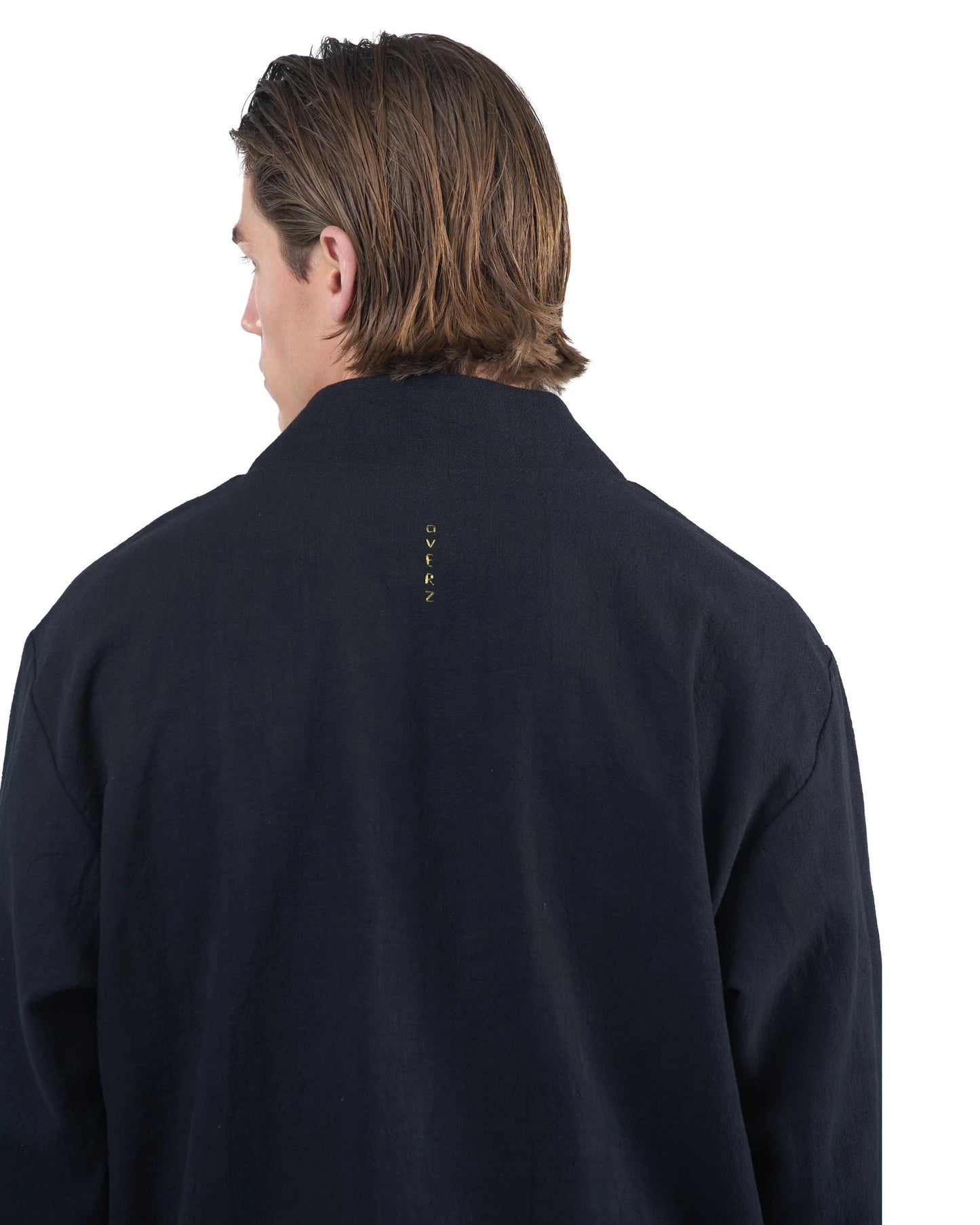 Black Ramie Relaxed V-neck Shirt