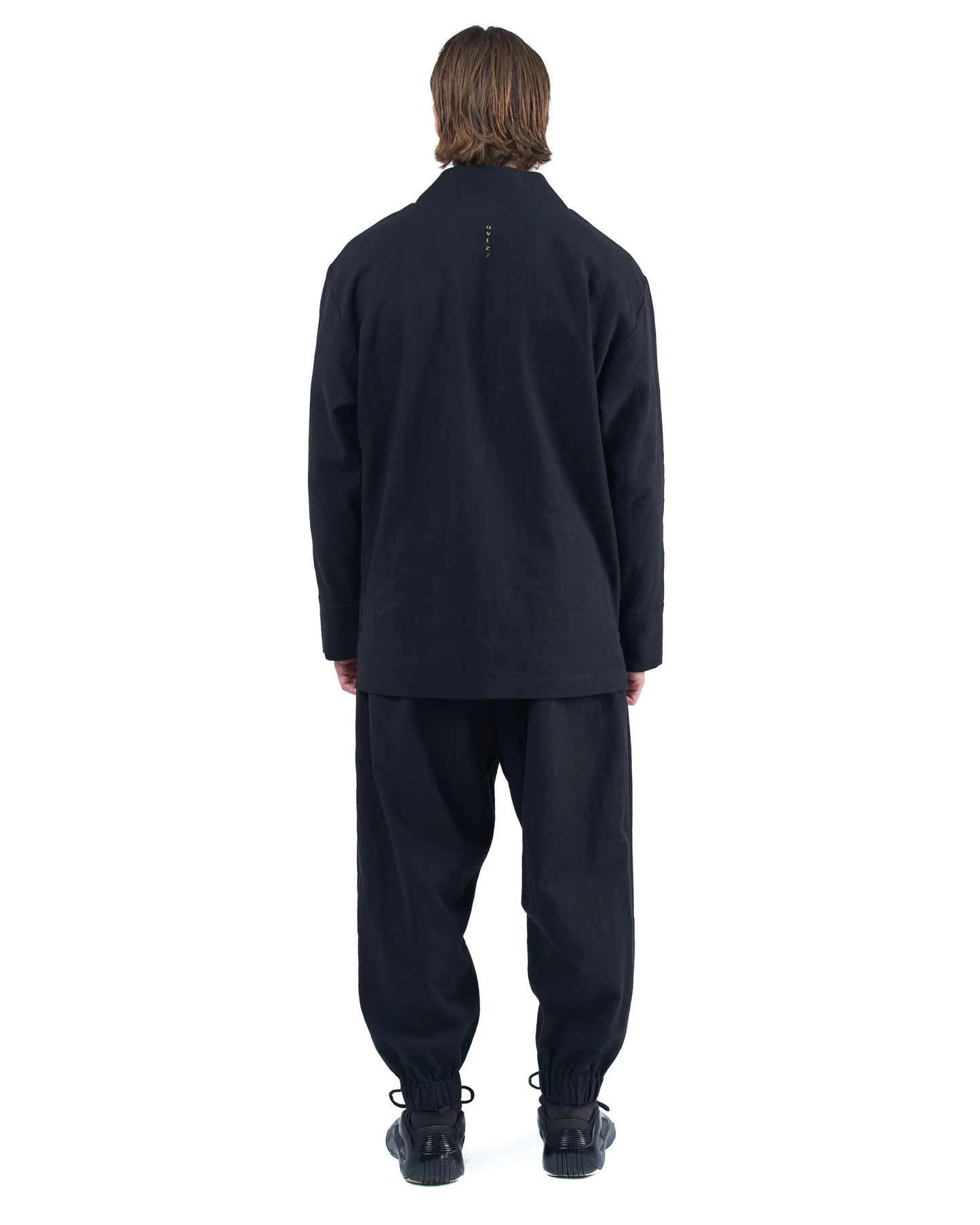 Black Ramie Relaxed V-neck Shirt