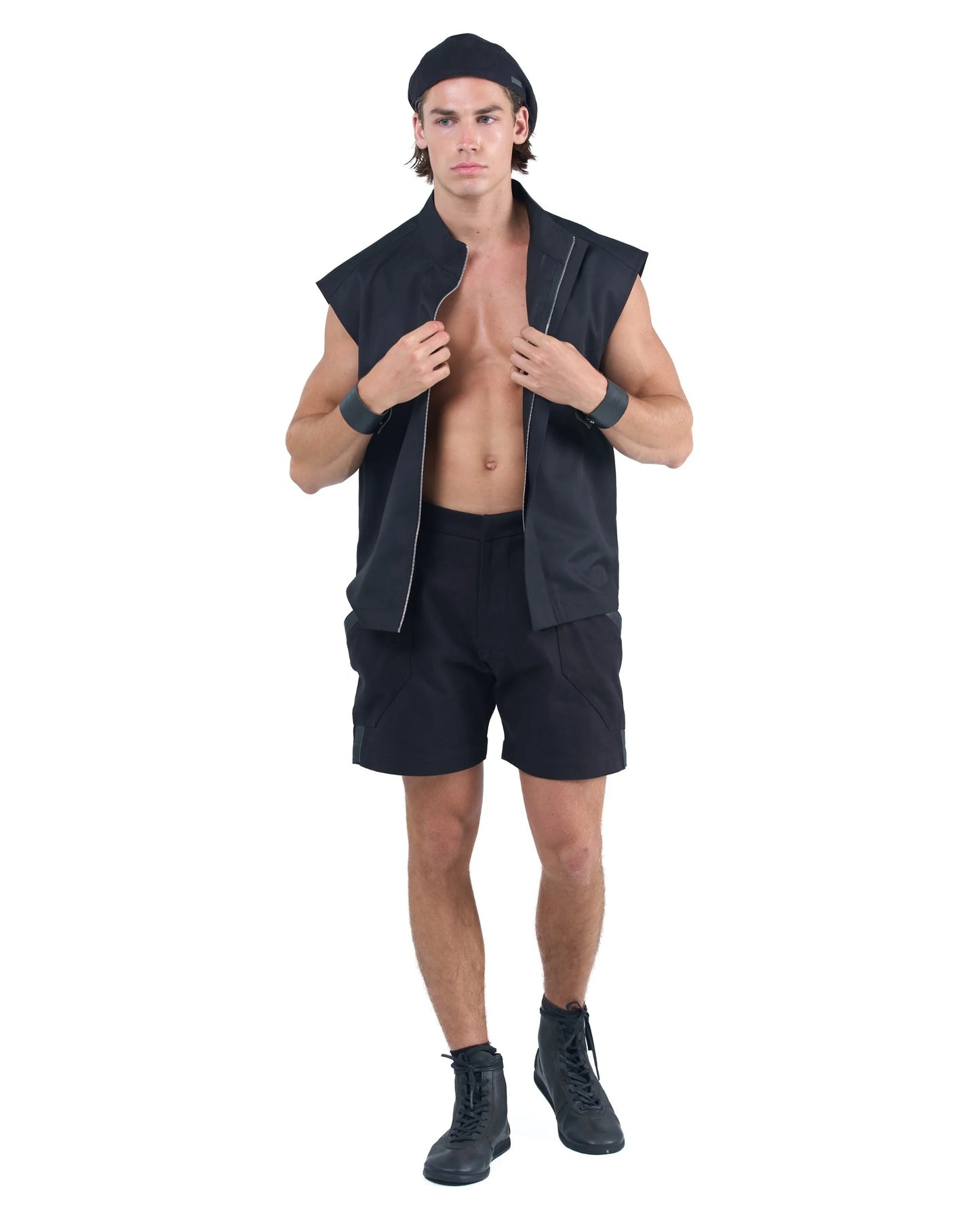 Sleeveless Zip Vest Minimal Tailored