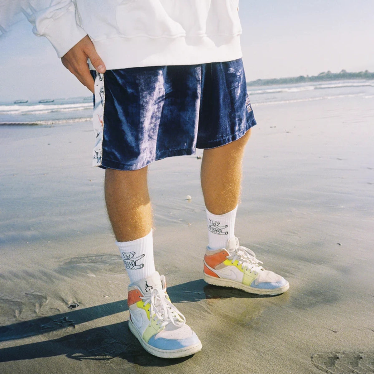 SILK VELVET TRACK SHORT BLUE