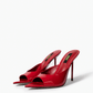 Pair of red genuine patent leather pointed-footbed mules