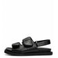 Black soft leather double-strap sandals with padded adjustable straps, side view